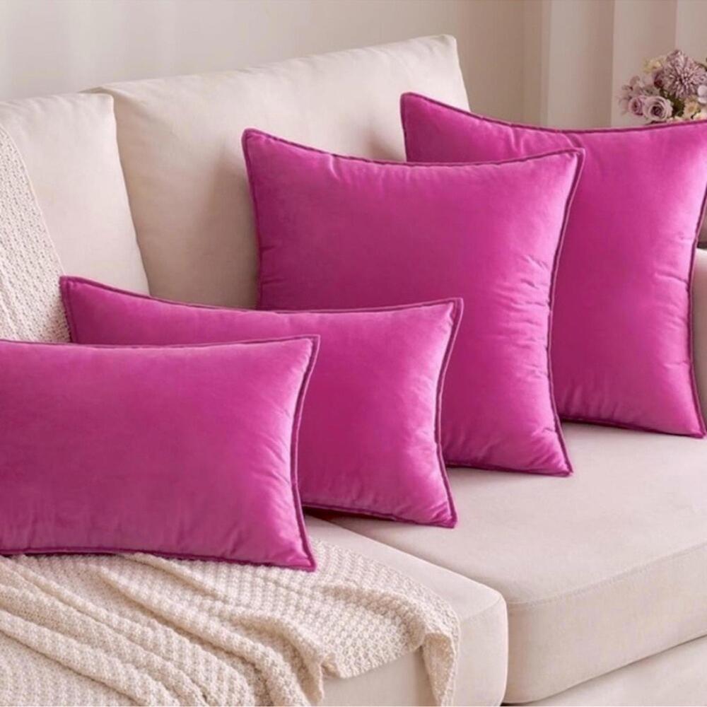 🆕 HOT PINK VELVET Euro Accent Pillow Covers Luxury High End Hotel Vibes